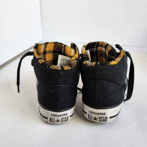 Converse Kids Black Gray Hi Top Sneakers Shoes Yellow Plaid Skater School 11 - Picture 6 of 13